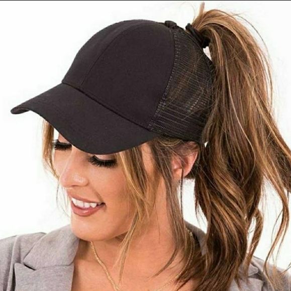 High Ponytail/ Messy Bun Black Baseball Hat - Picture 2 of 4
